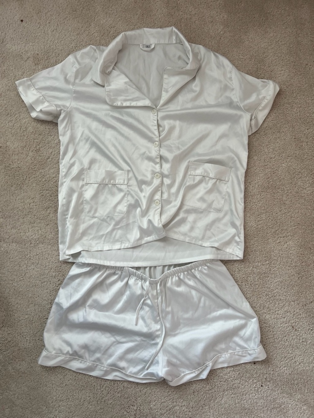 Women's Satin Short Pajama Set in White
